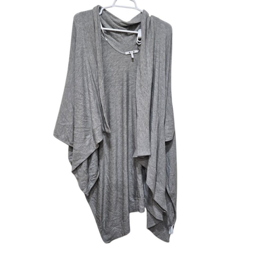 Three Dots Gray Drape Cardigan Open Front Tencel Small